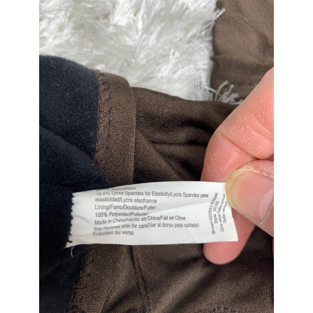 Isotoner Brown Gloves Faux Leather Palm Stretch Fabric Diagonal Tucks in Fabric - Picture 5 of 5